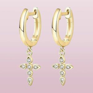 14K Gold Plated Sterling Silver Posts Cross Earrings